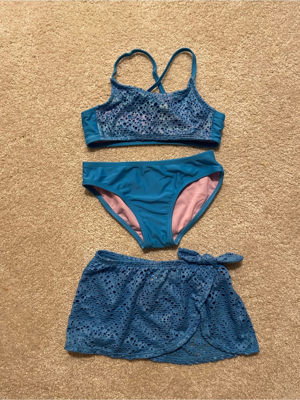 Cat & Jack Blue Girls Two-Piece Swim Set with Lace Skirt